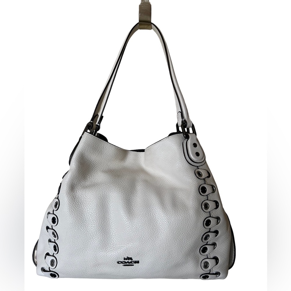 Coach Edie, Riveted Shoulder Handbag, Gunmetal Hardware, Chalk, Style #21348